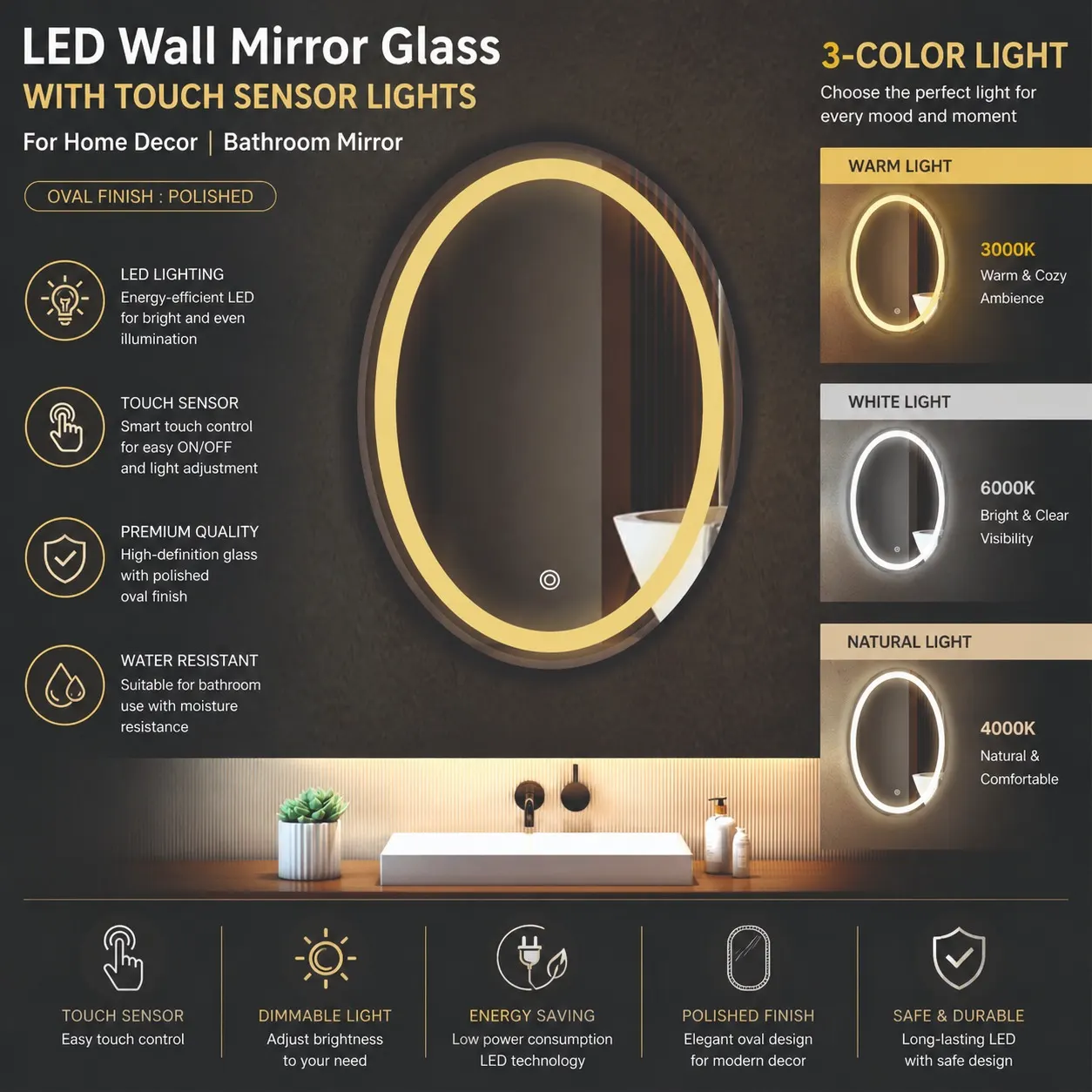 Arched Dressing Vanity LED Mirror